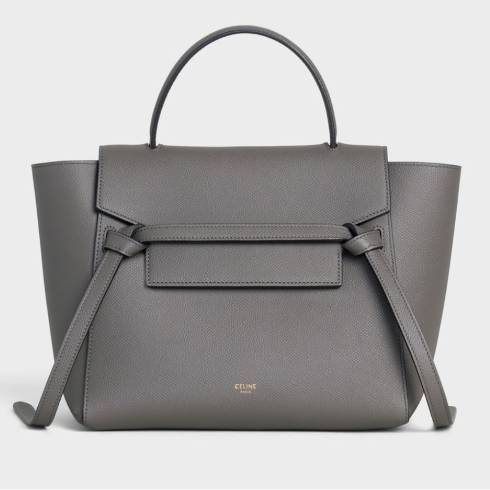 Authentic Celine Grey Grained Calfskin Micro Belt Bag